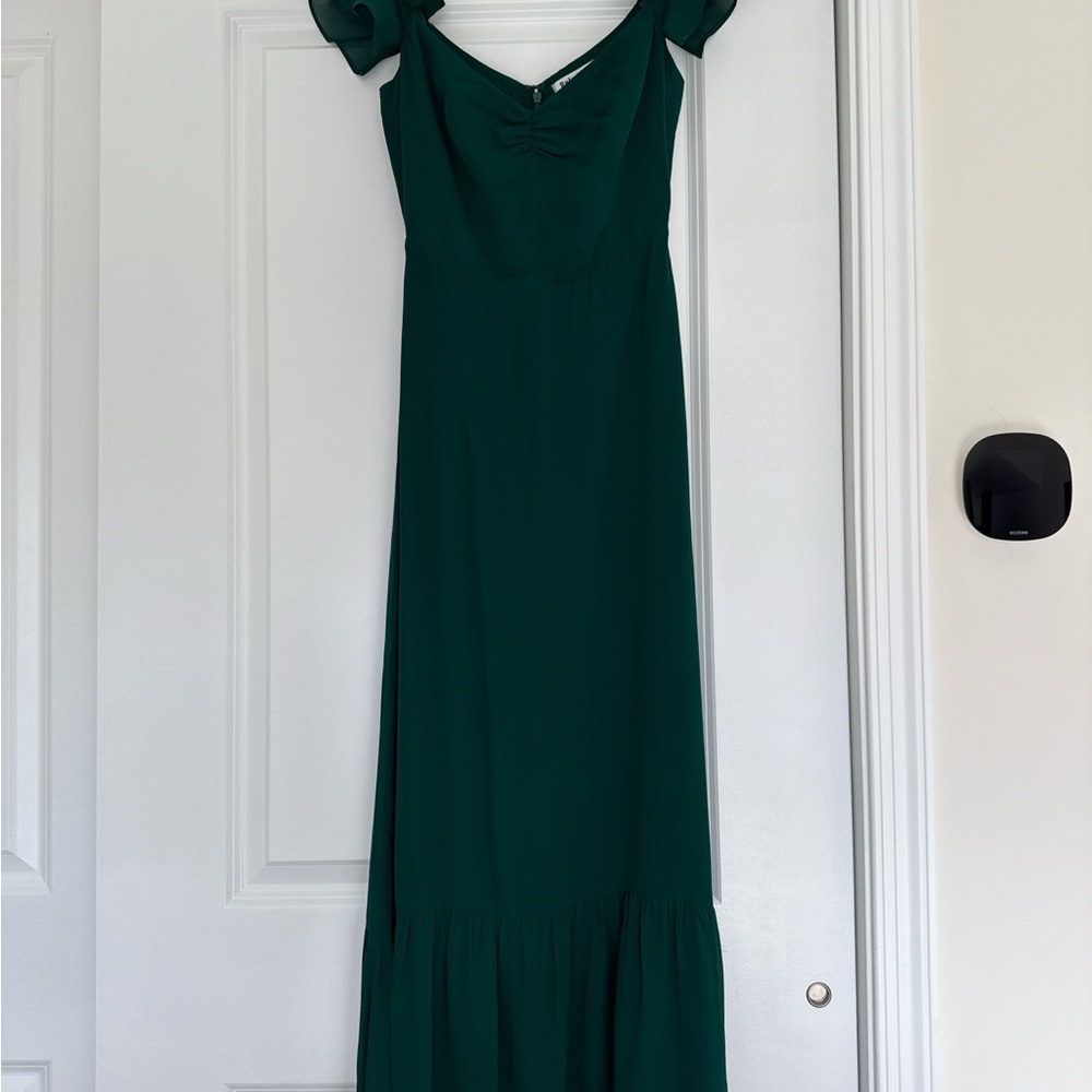 Reformation Green Ruched Maxi Dress with Flutter Sleeves - Picture 3 of 7